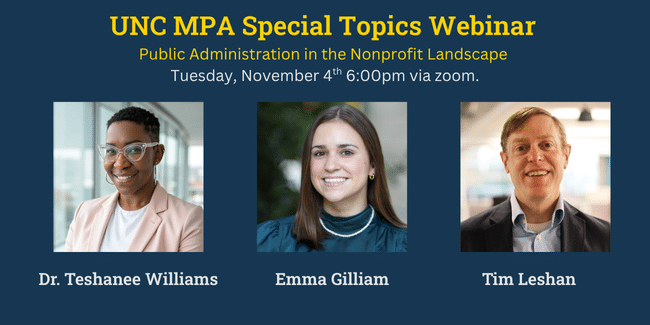 UNC MPA Special Topics Webinar – Public Administration in the Nonprofit Landscape Featured Image