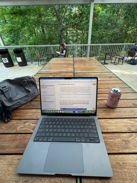 Computer screen on an outdoor table